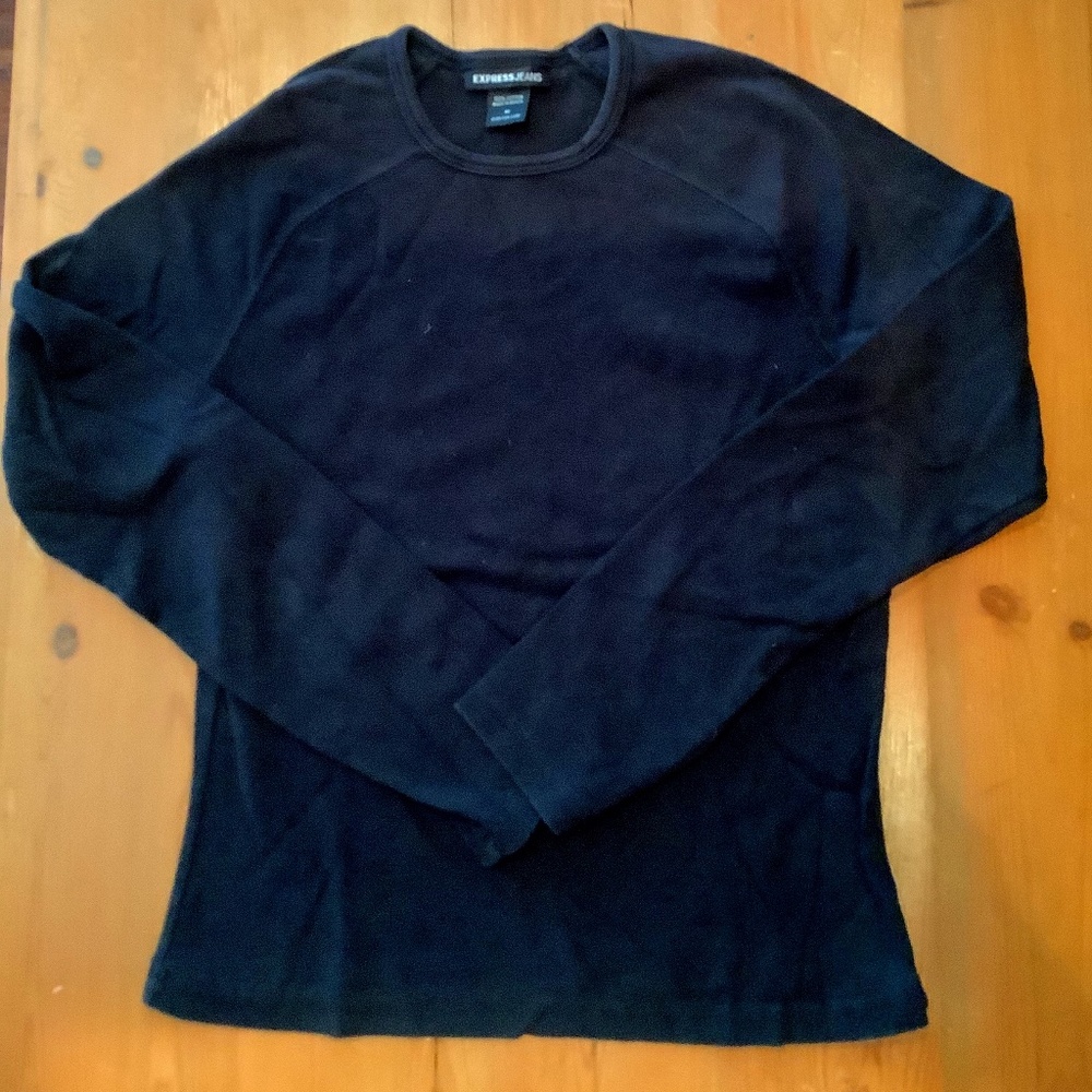 EXPRESS JEANS. WOMENS SOLID BLACK CREW NECK MEDIUM COTTON PULLOVER TOP